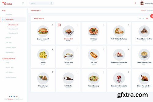 Tomatus-Restaurant Admin Dashboard UI Kit (XD)