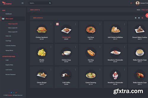 Tomatus-Restaurant Admin Dashboard UI Kit (XD)