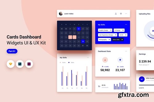 Cards Dashboard Widgets UI & UX Kit - 1