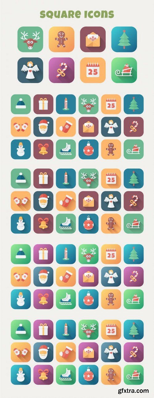 Christmas Flat Set Vector Icons Bundle