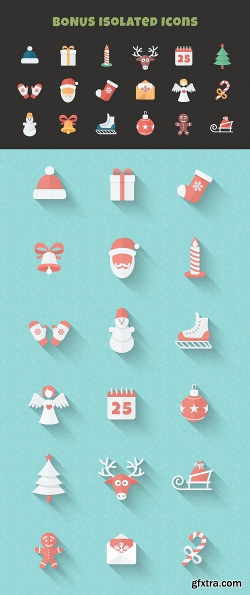 Christmas Flat Set Vector Icons Bundle