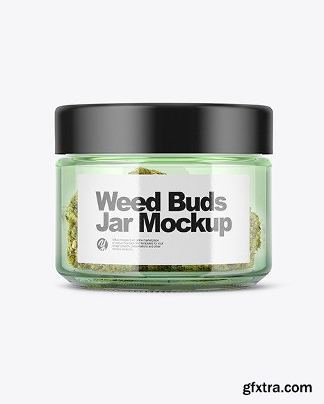 Green Glass Jar with Weed Buds Mockup 51629