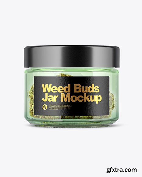 Green Glass Jar with Weed Buds Mockup 51629