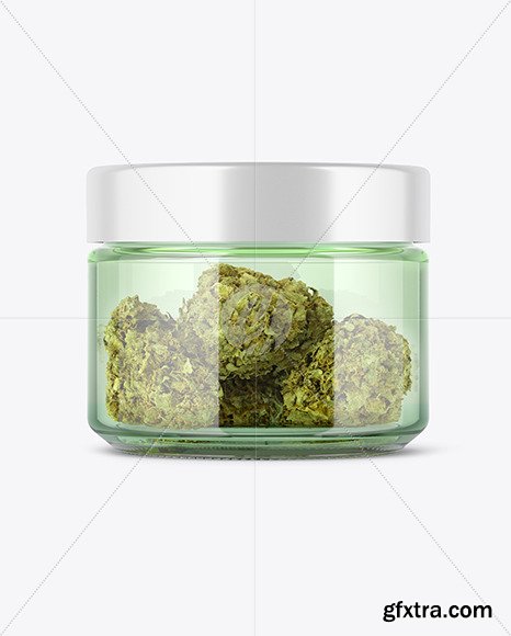 Green Glass Jar with Weed Buds Mockup 51629