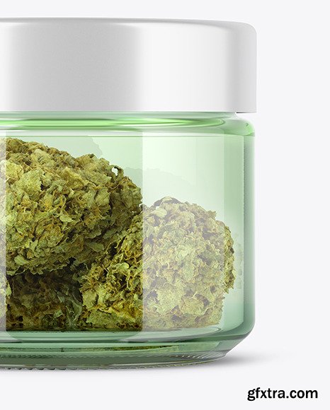 Green Glass Jar with Weed Buds Mockup 51629