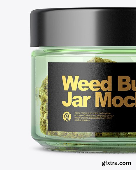 Green Glass Jar with Weed Buds Mockup 51629