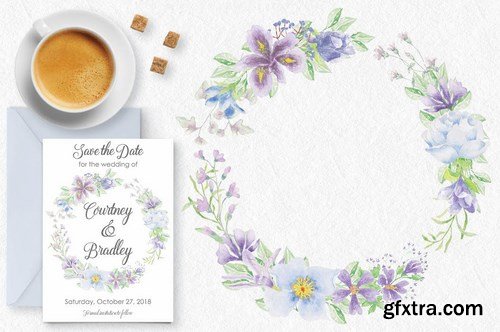 Lilac and Blue Watercolor Clip Art Bundle