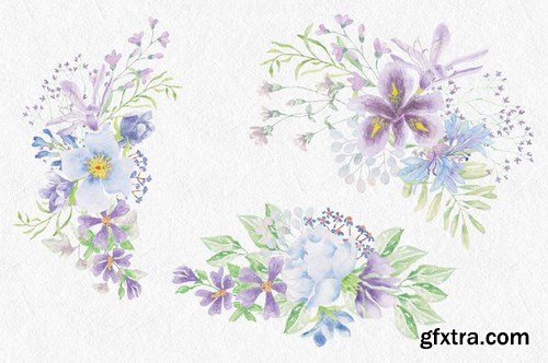 Lilac and Blue Watercolor Clip Art Bundle