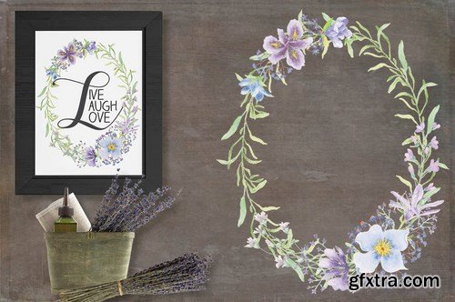 Lilac and Blue Watercolor Clip Art Bundle