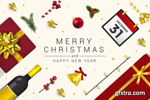 Merry Christmas and Happy New Year greeting cards