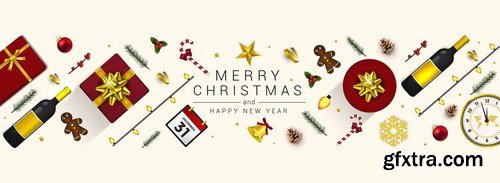 Merry Christmas and Happy New Year greeting cards