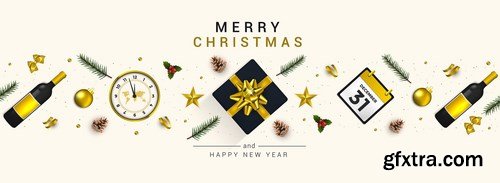 Merry Christmas and Happy New Year greeting cards