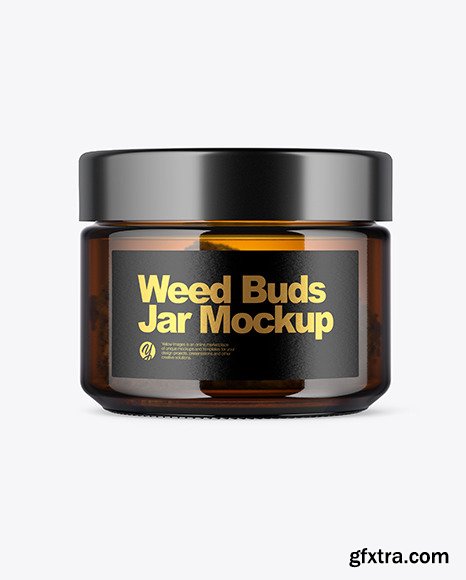 Amber Glass Jar with Weed Buds Mockup 51632