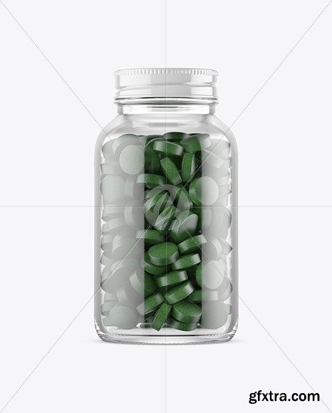 Clear Glass Bottle With Pills Mockup 51647