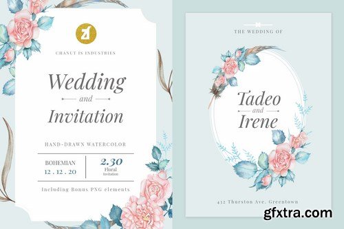 Floral Hand-drawn Watercolor Wedding Invitation Pack