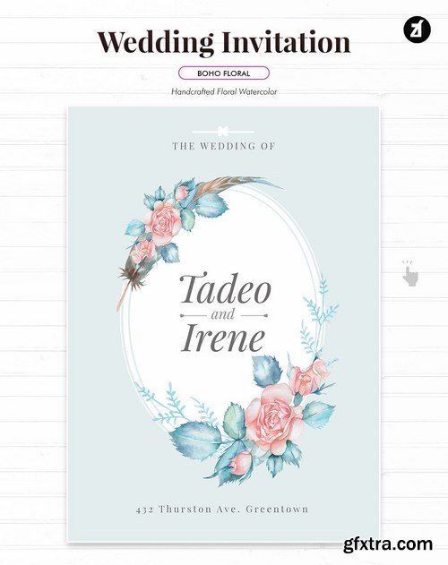 Floral Hand-drawn Watercolor Wedding Invitation Pack