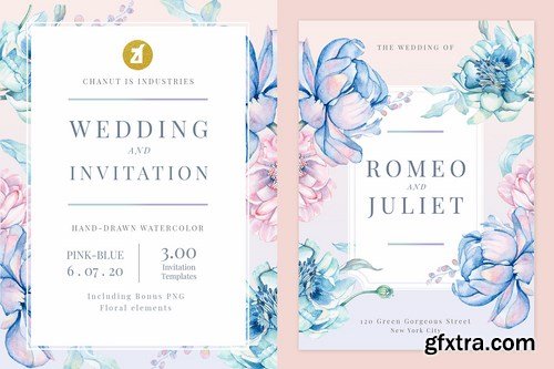 Floral Hand-drawn Watercolor Wedding Invitation Pack