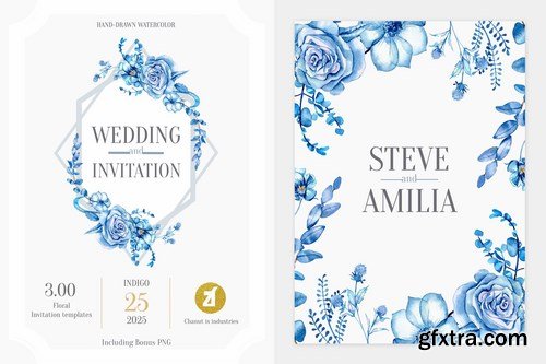 Floral Hand-drawn Watercolor Wedding Invitation Pack