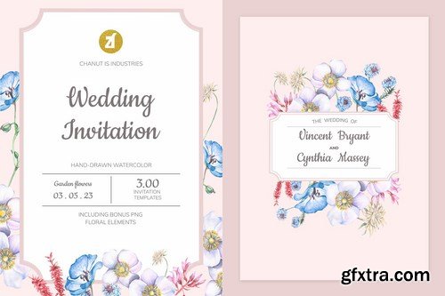 Floral Hand-drawn Watercolor Wedding Invitation Pack