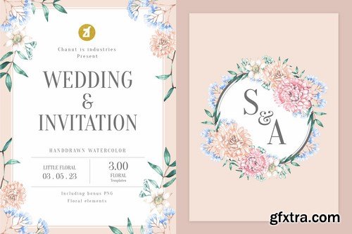 Floral Hand-drawn Watercolor Wedding Invitation Pack