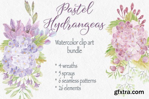 Pastel Hydrangeas Watercolor Clip Art Bundle