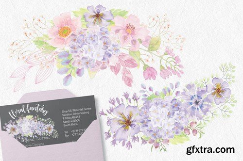 Pastel Hydrangeas Watercolor Clip Art Bundle