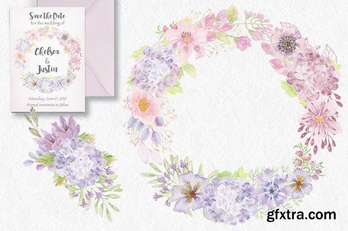 Pastel Hydrangeas Watercolor Clip Art Bundle