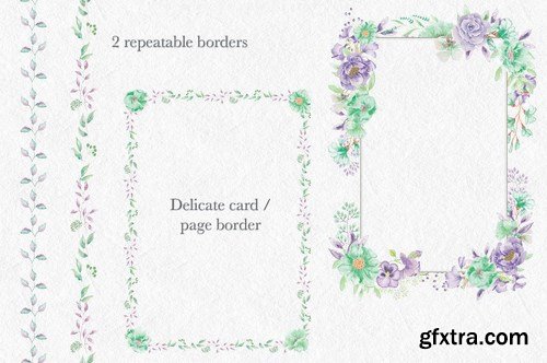 Violet and Mint Watercolor Clip Art Collection