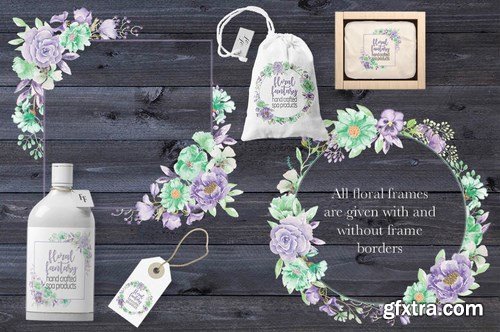 Violet and Mint Watercolor Clip Art Collection