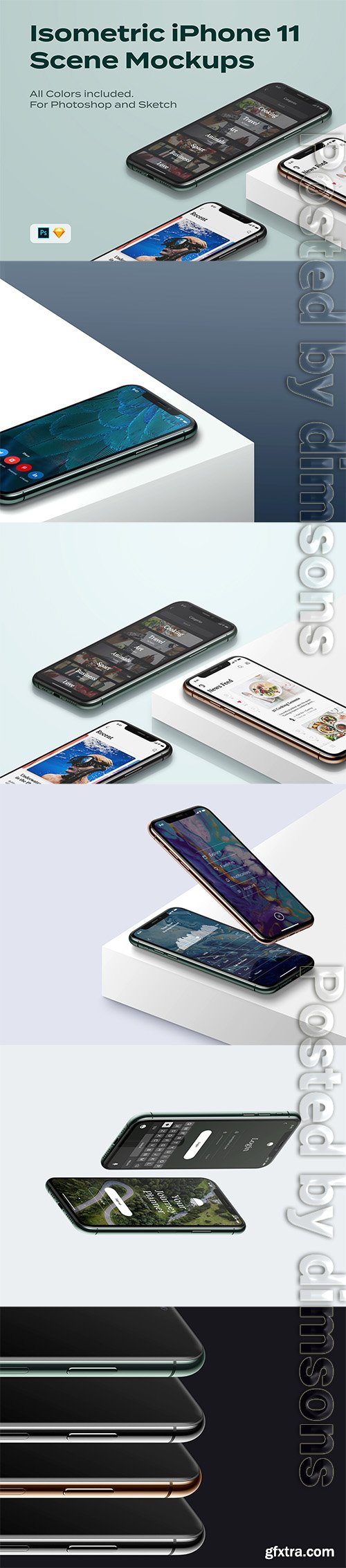 Isometric iPhone 11 pro scene mockup