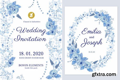 Floral Hand-drawn Watercolor Wedding Invitation