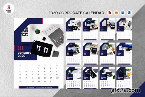 Corporate Business 2020 Calendar - AI, DOC, PSD