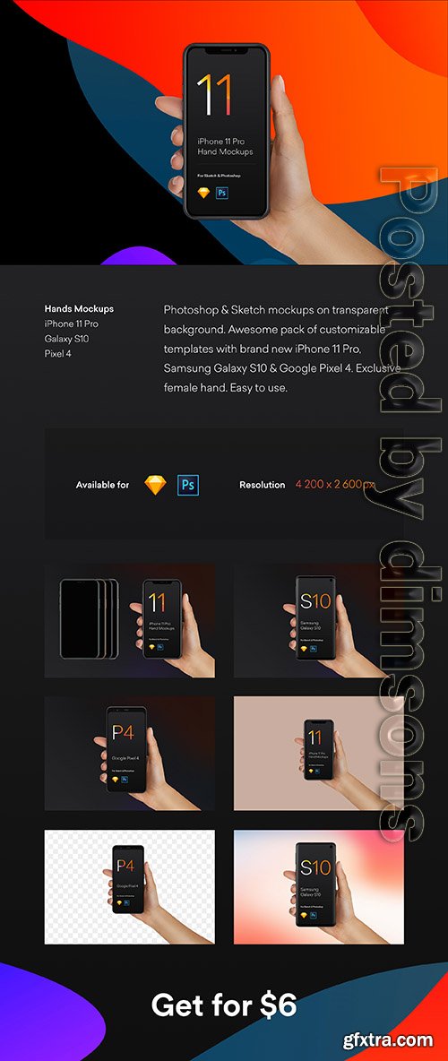 Hand Mockups iPhone 11, S10, Pixel 4