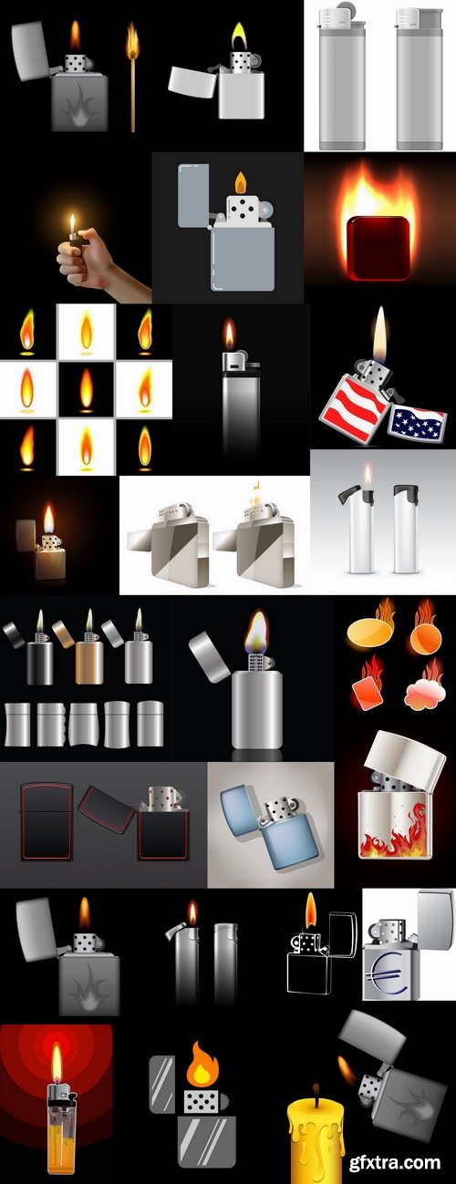 Cigarette lighter fire flames vector image 25 EPS