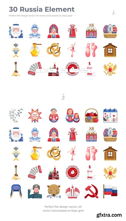 30 Russia Element Icons - Flat