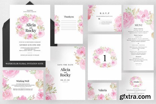 Watercolour Floral Invitation Suite