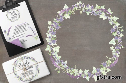 Trio of Watercolor Floral Wreaths in Purple Shades