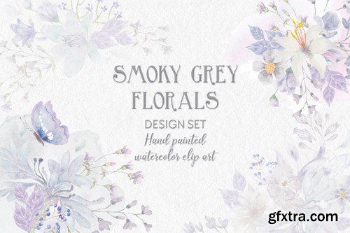 Smoky grey florals watercolor design set