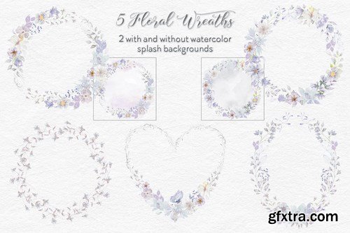 Smoky grey florals watercolor design set