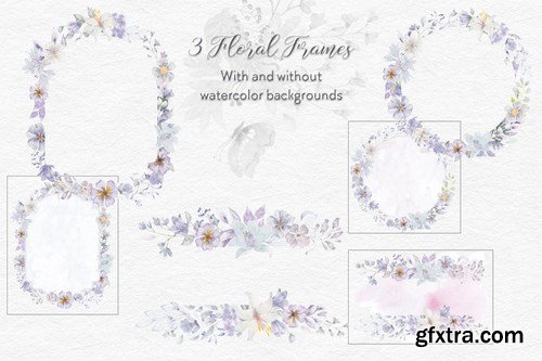 Smoky grey florals watercolor design set