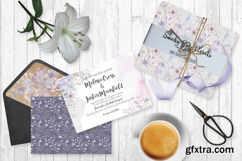 Smoky grey florals watercolor design set