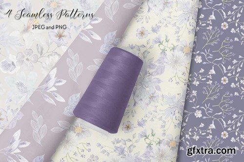 Smoky grey florals watercolor design set