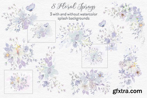 Smoky grey florals watercolor design set