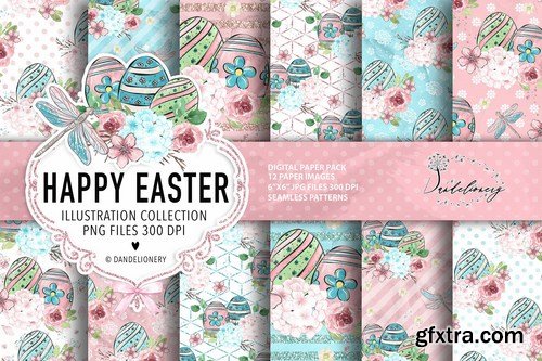 Happy Easter dragonfly digital paper pack