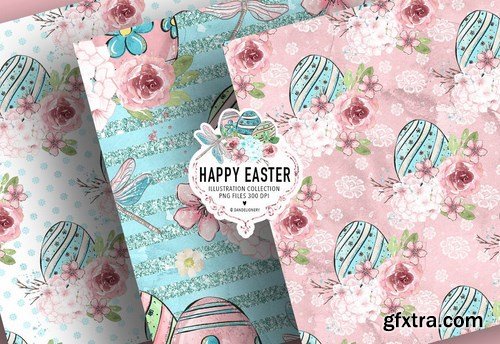 Happy Easter dragonfly digital paper pack