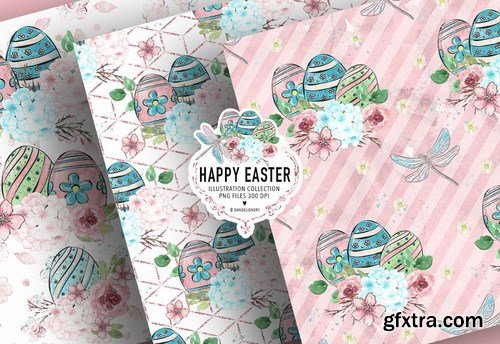 Happy Easter dragonfly digital paper pack