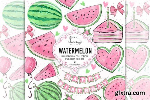 Watercolor Pink Watermelon Clipart