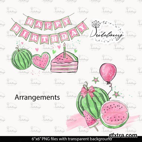 Watercolor Pink Watermelon Clipart