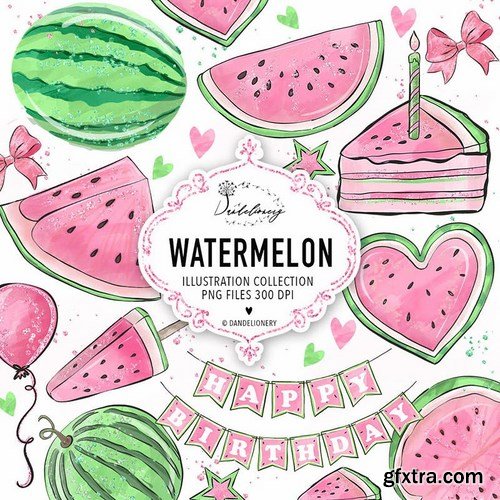 Watercolor Pink Watermelon Clipart