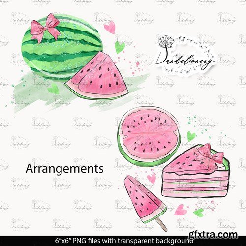 Watercolor Pink Watermelon Clipart